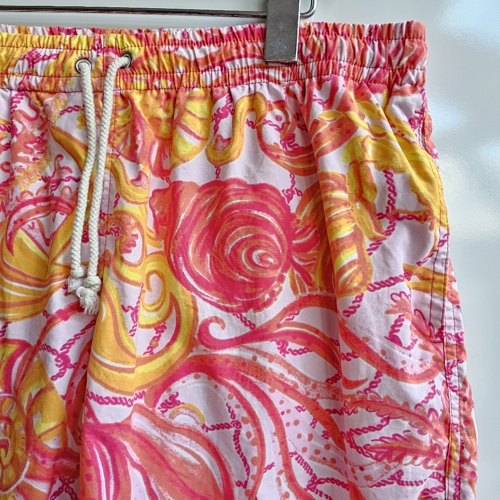 Lilly Pulitzer Men's Capri Trunk Yellow Pink Drawstring Mesh Lined Swim Shorts M - Picture 2 of 14